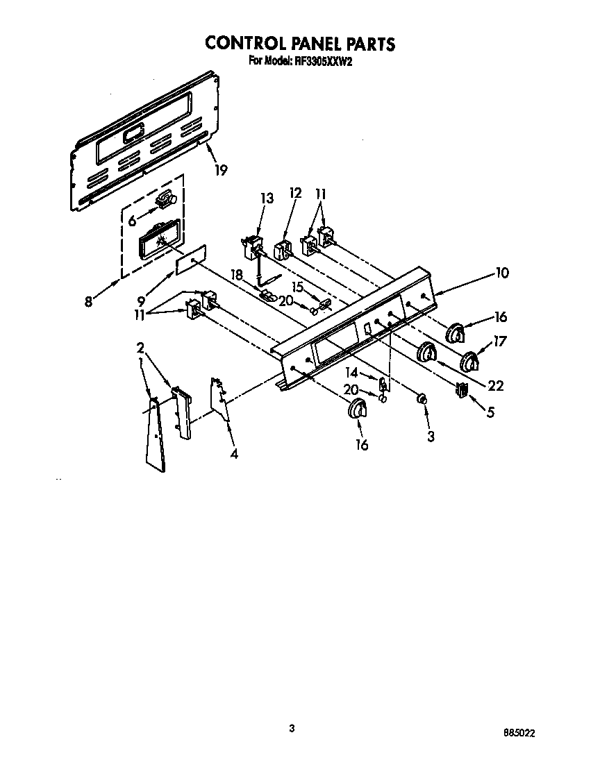 Whirlpool RF3305XXW2 control panel diagram