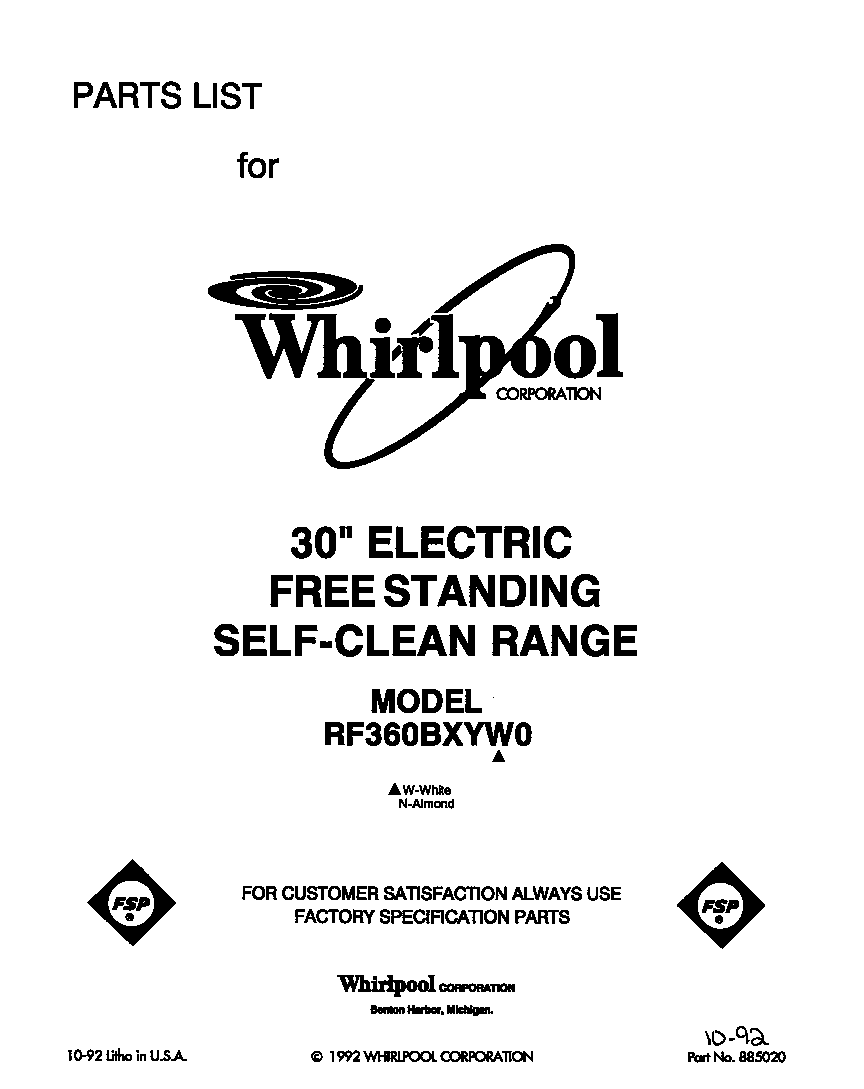 Whirlpool RF360BXYW0 front cover diagram
