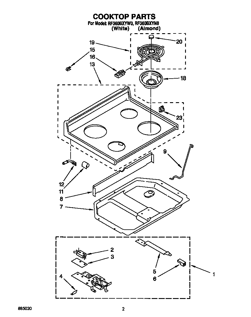 Whirlpool RF360BXYW0 cooktop diagram