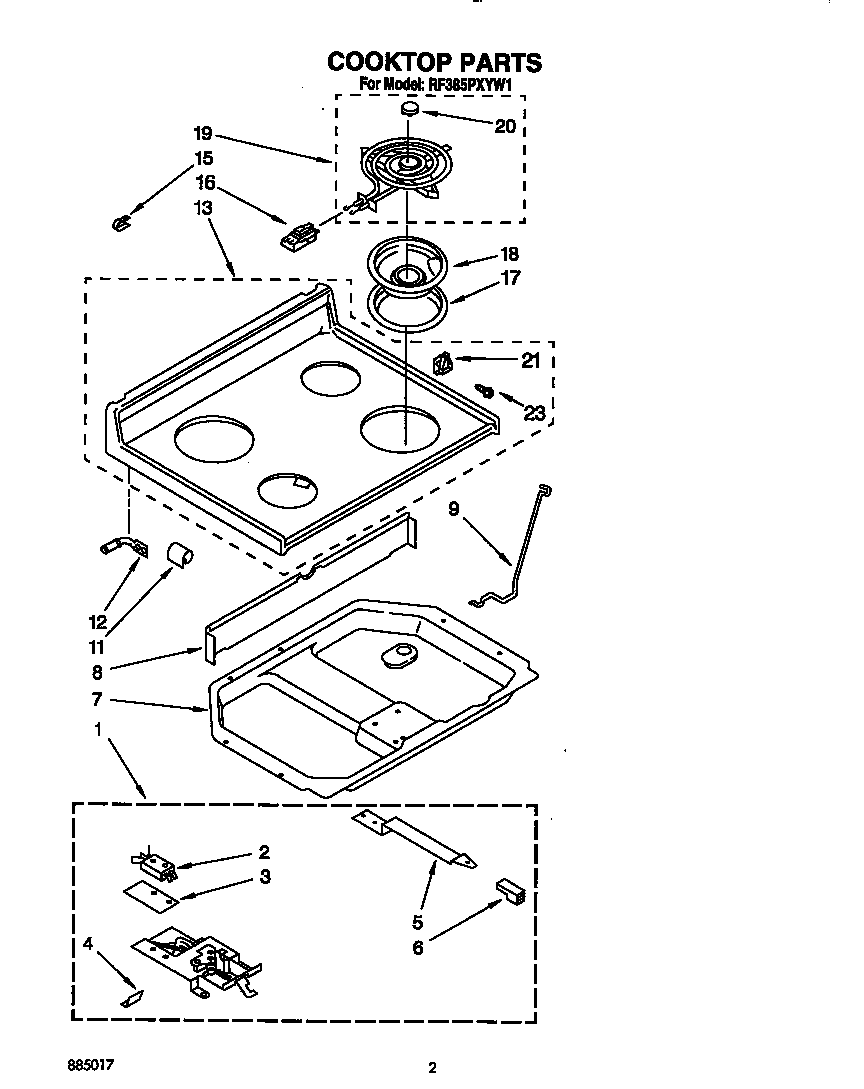 Whirlpool RF385PXYW1 cooktop diagram