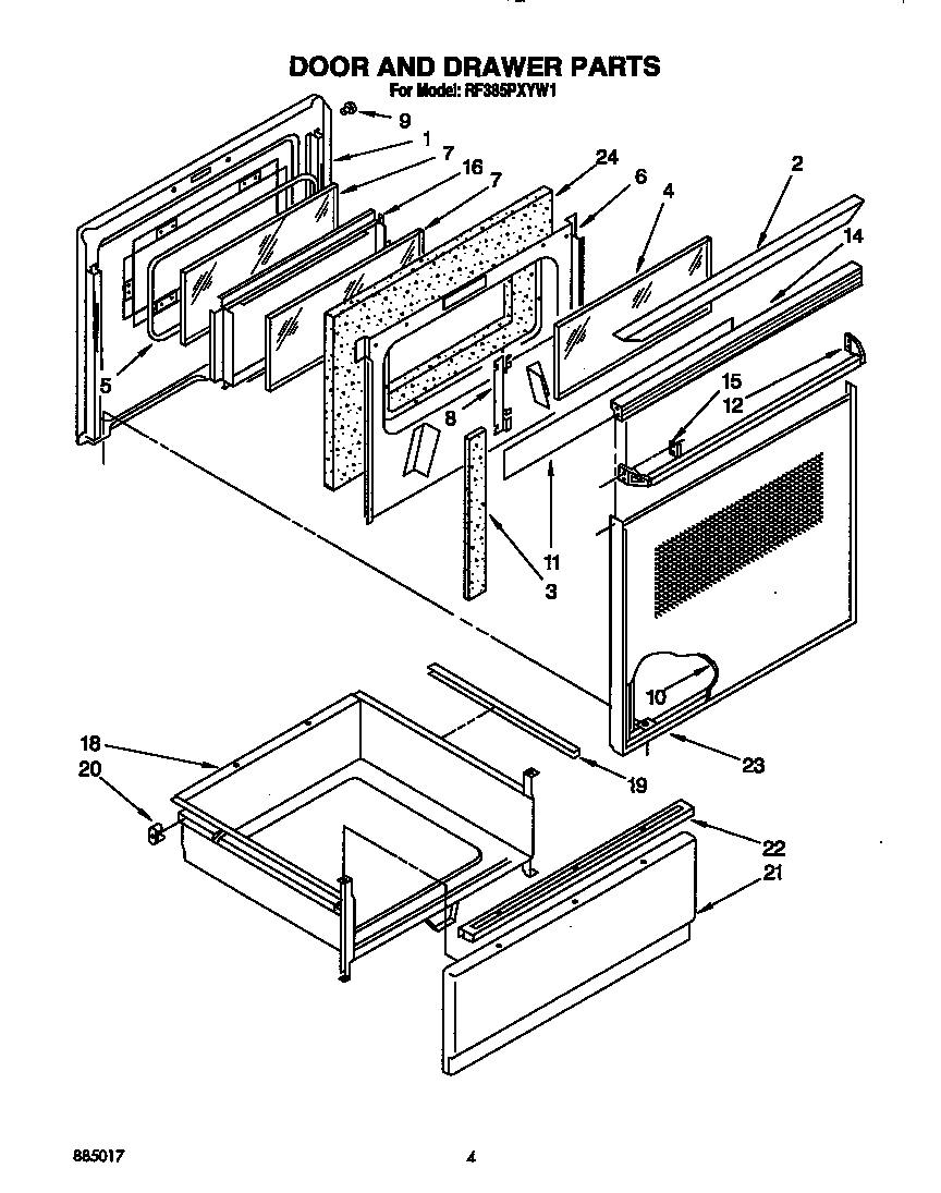 Whirlpool RF385PXYW1 door and drawer diagram