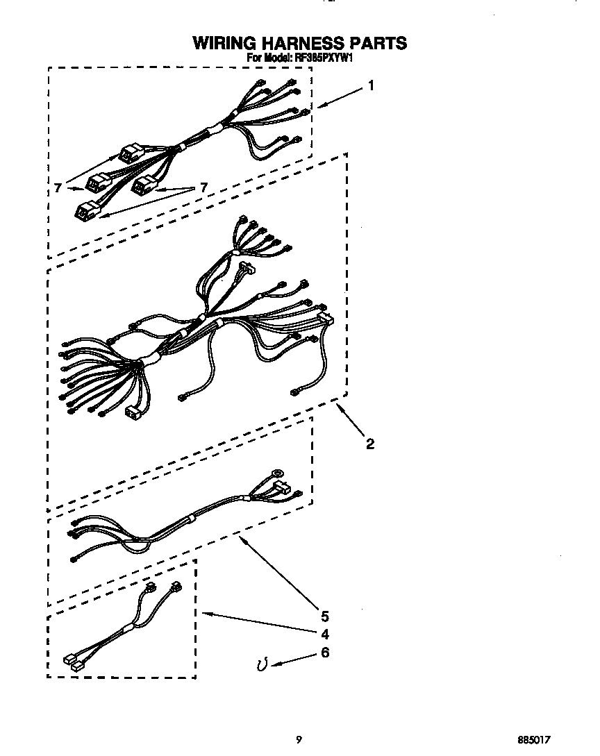 Whirlpool RF385PXYW1 wiring harness diagram