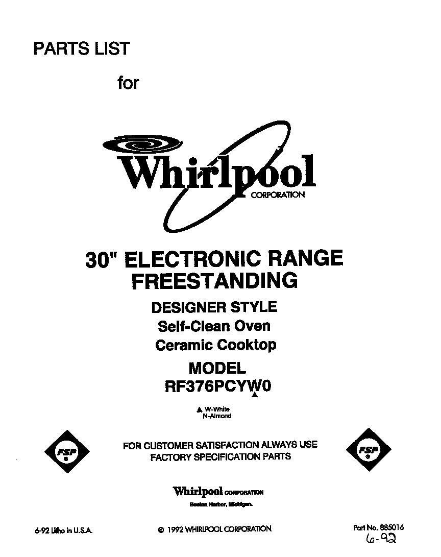 Whirlpool RF376PCYW0 front cover diagram