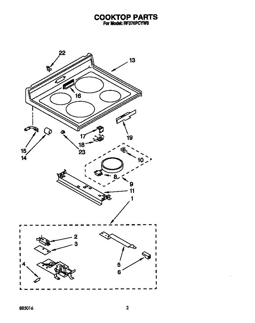 Whirlpool RF376PCYW0 cooktop diagram
