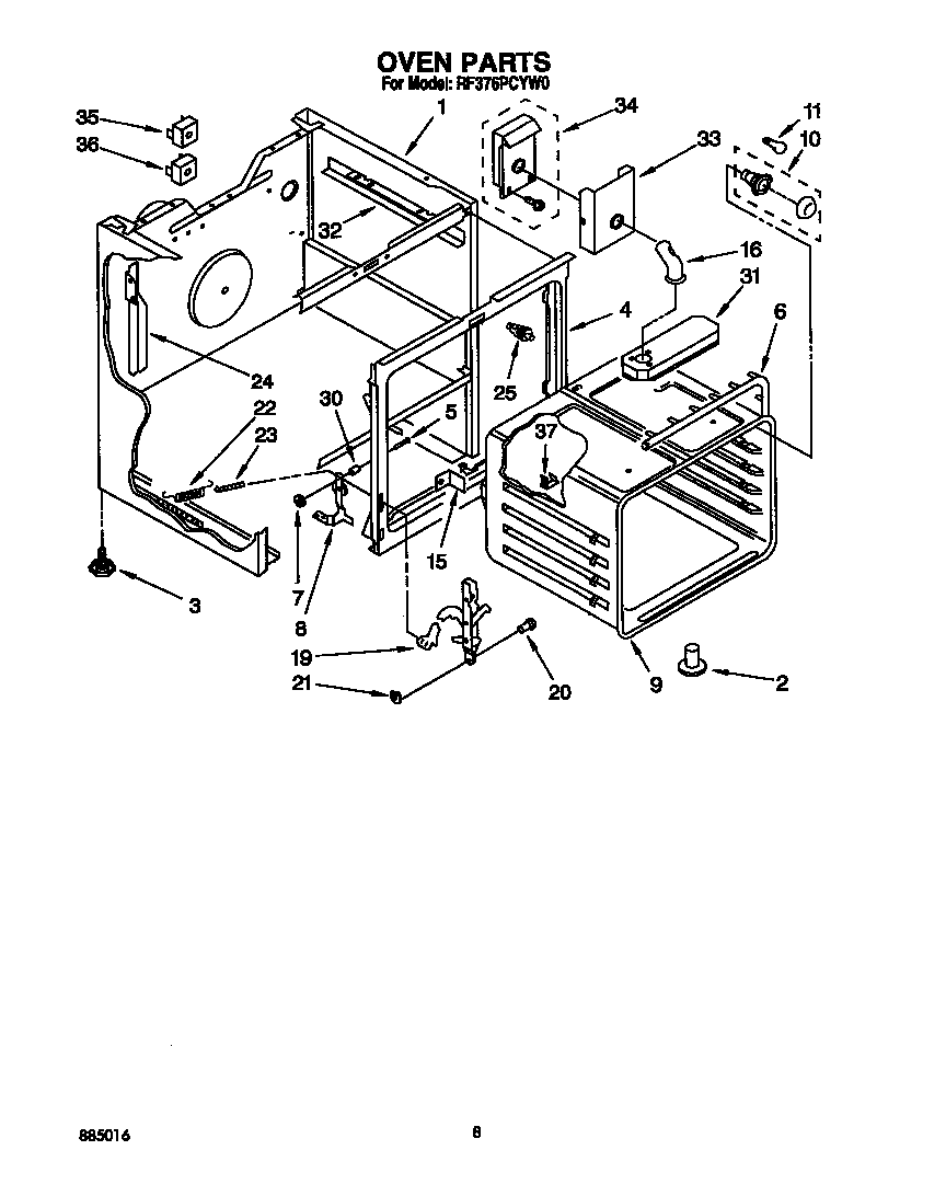 Whirlpool RF376PCYW0 oven diagram