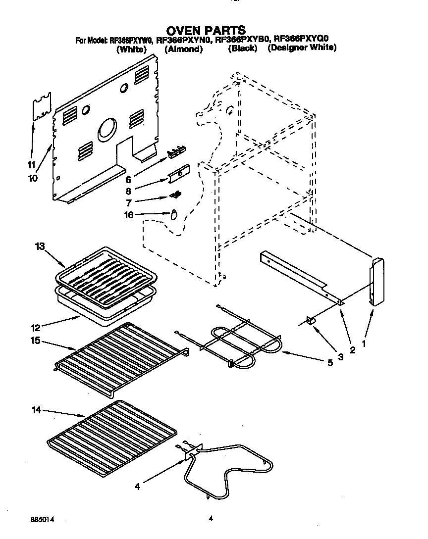 Whirlpool RF366PXYW0 oven diagram