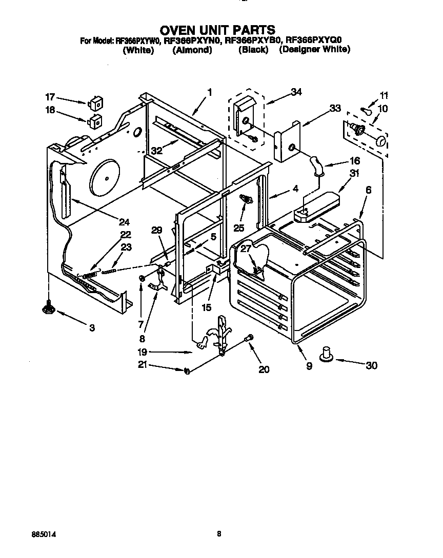 Whirlpool RF366PXYW0 oven unit diagram