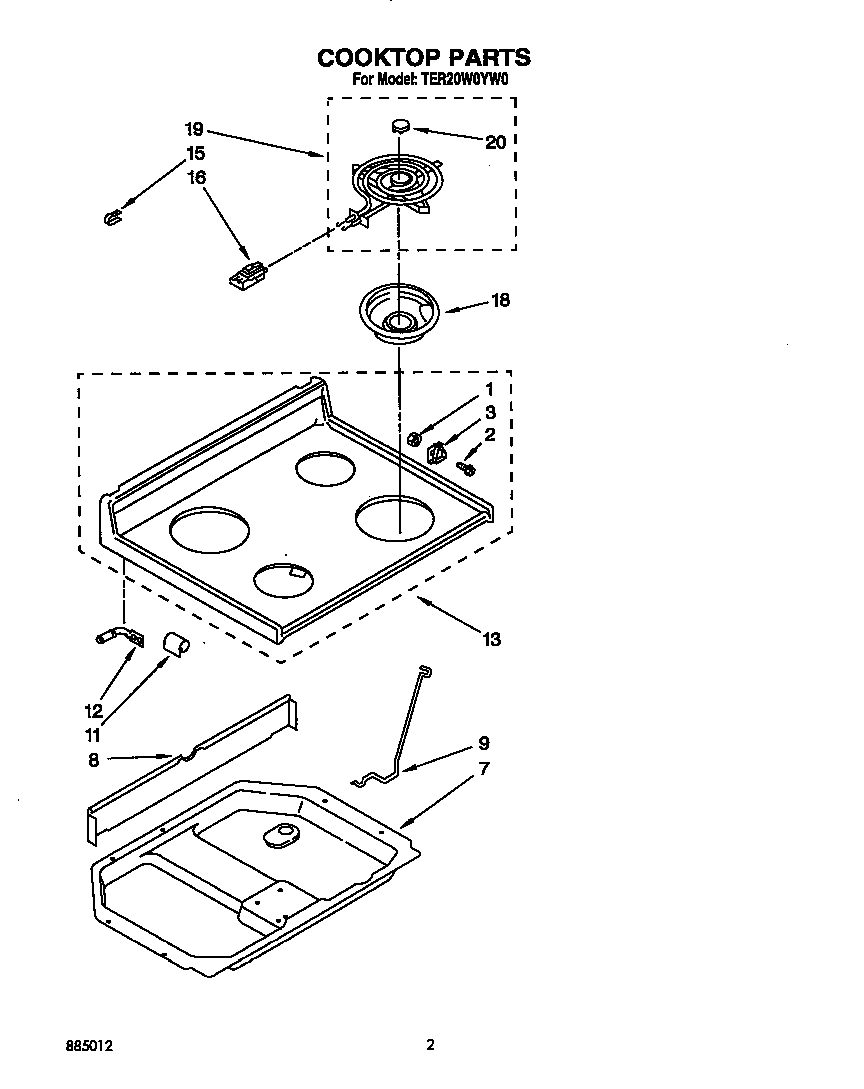 Whirlpool TER20W0YW0 cooktop diagram