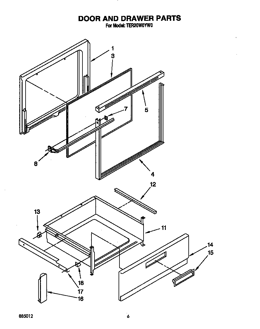 Whirlpool TER20W0YW0 door and drawer diagram
