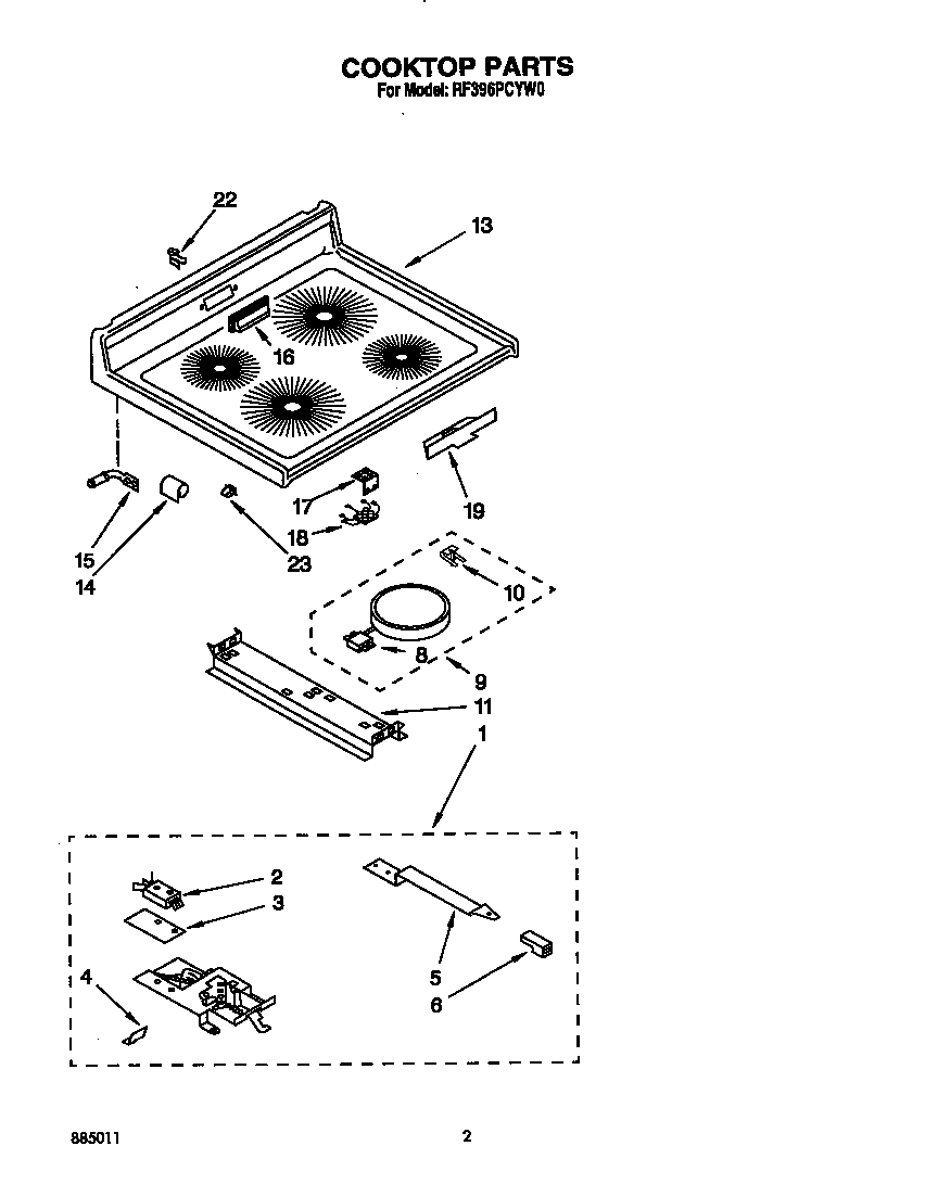 Whirlpool RF396PCYW0 cooktop diagram
