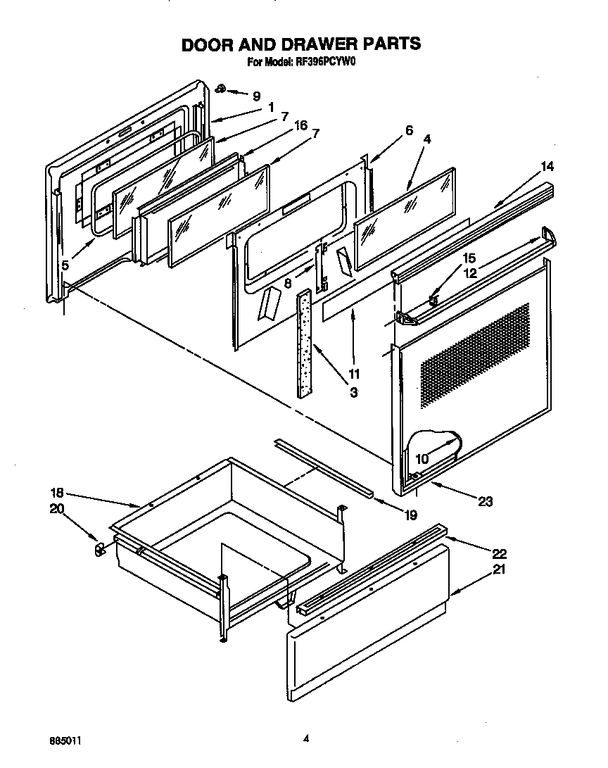 Whirlpool RF396PCYW0 door and drawer diagram