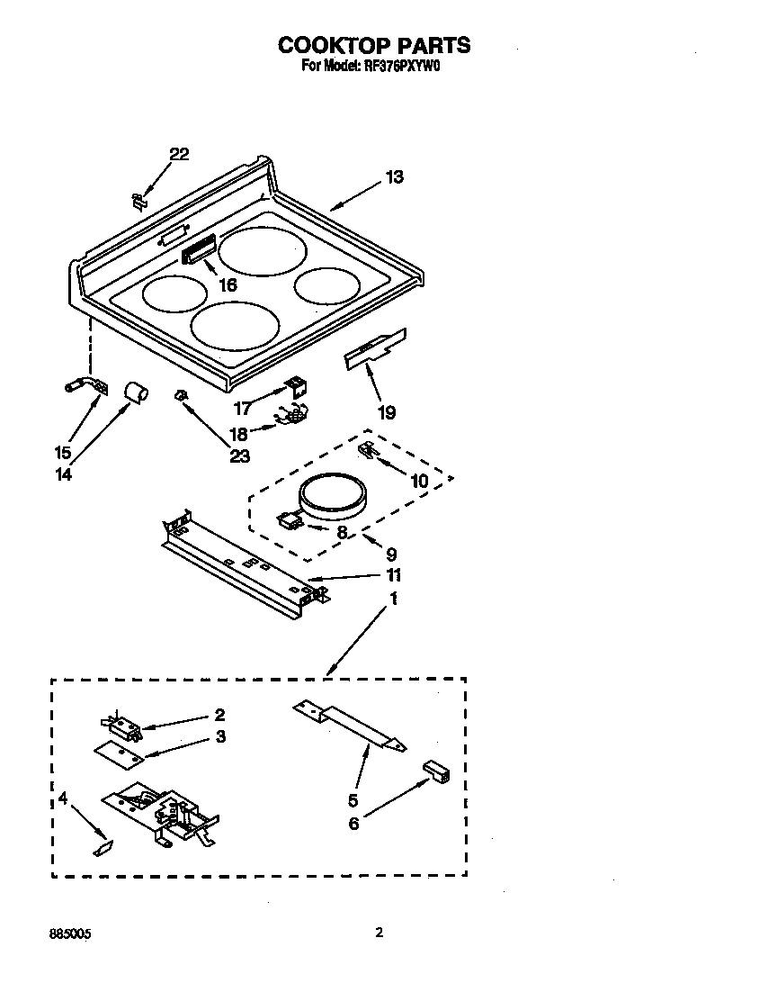 Whirlpool RF376PXYW0 cooktop diagram