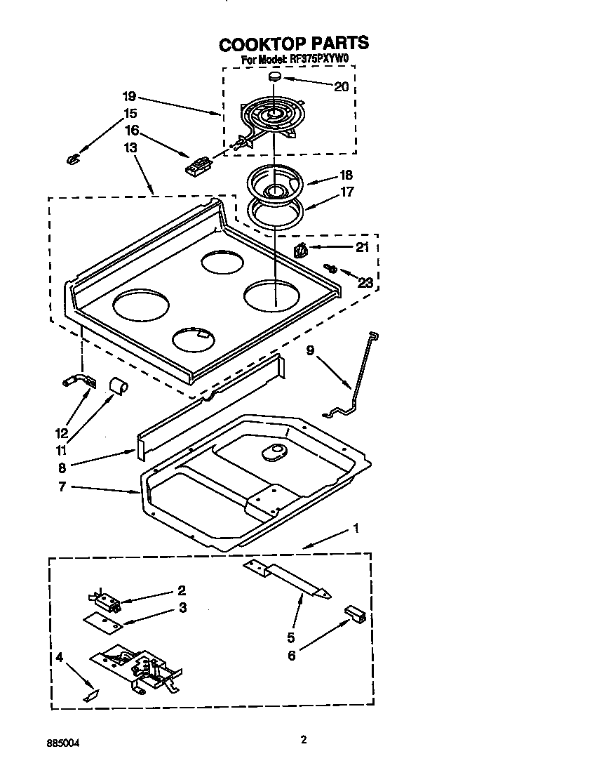 Whirlpool RF375PXYW0 cooktop diagram