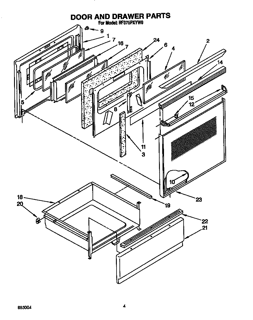 Whirlpool RF375PXYW0 door and drawer diagram