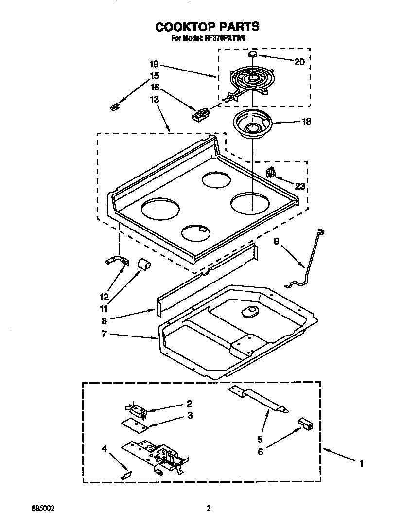 Whirlpool RF370PXYW0 cooktop diagram