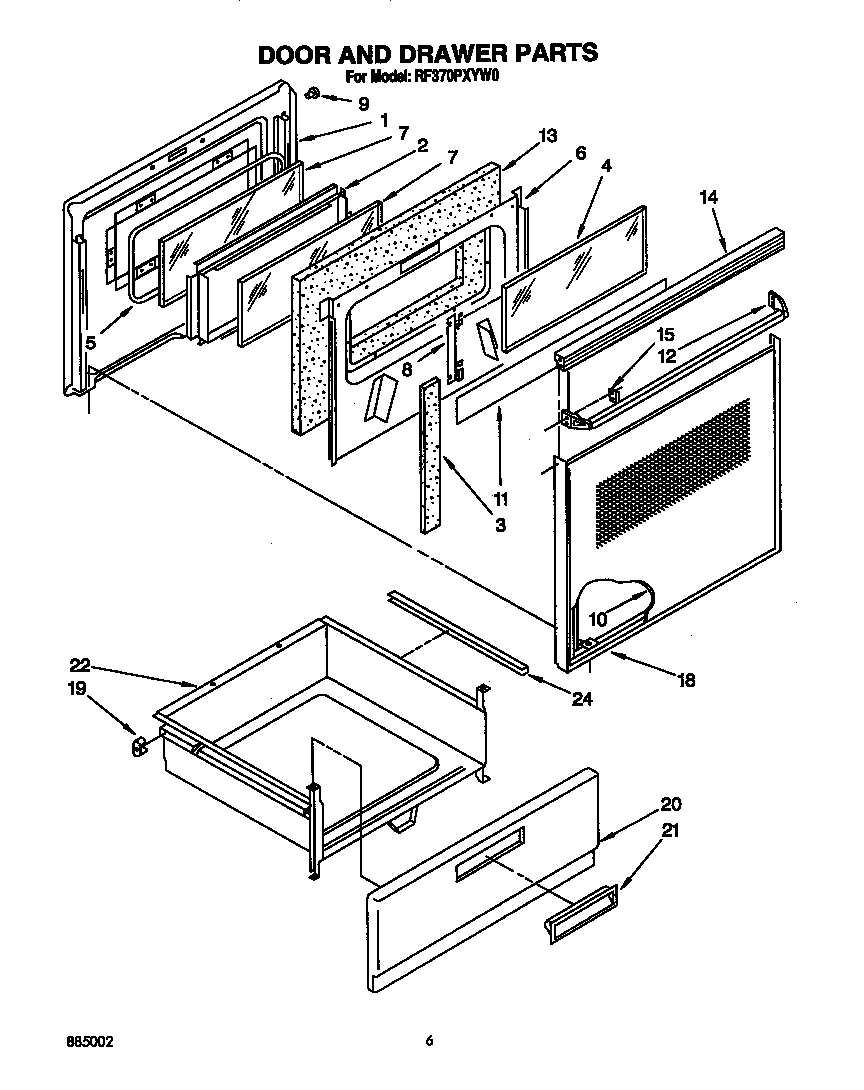 Whirlpool RF370PXYW0 door and drawer diagram