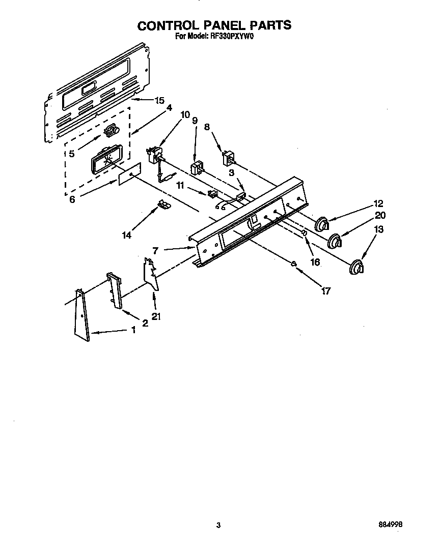 Whirlpool RF330PXYW0 control panel diagram