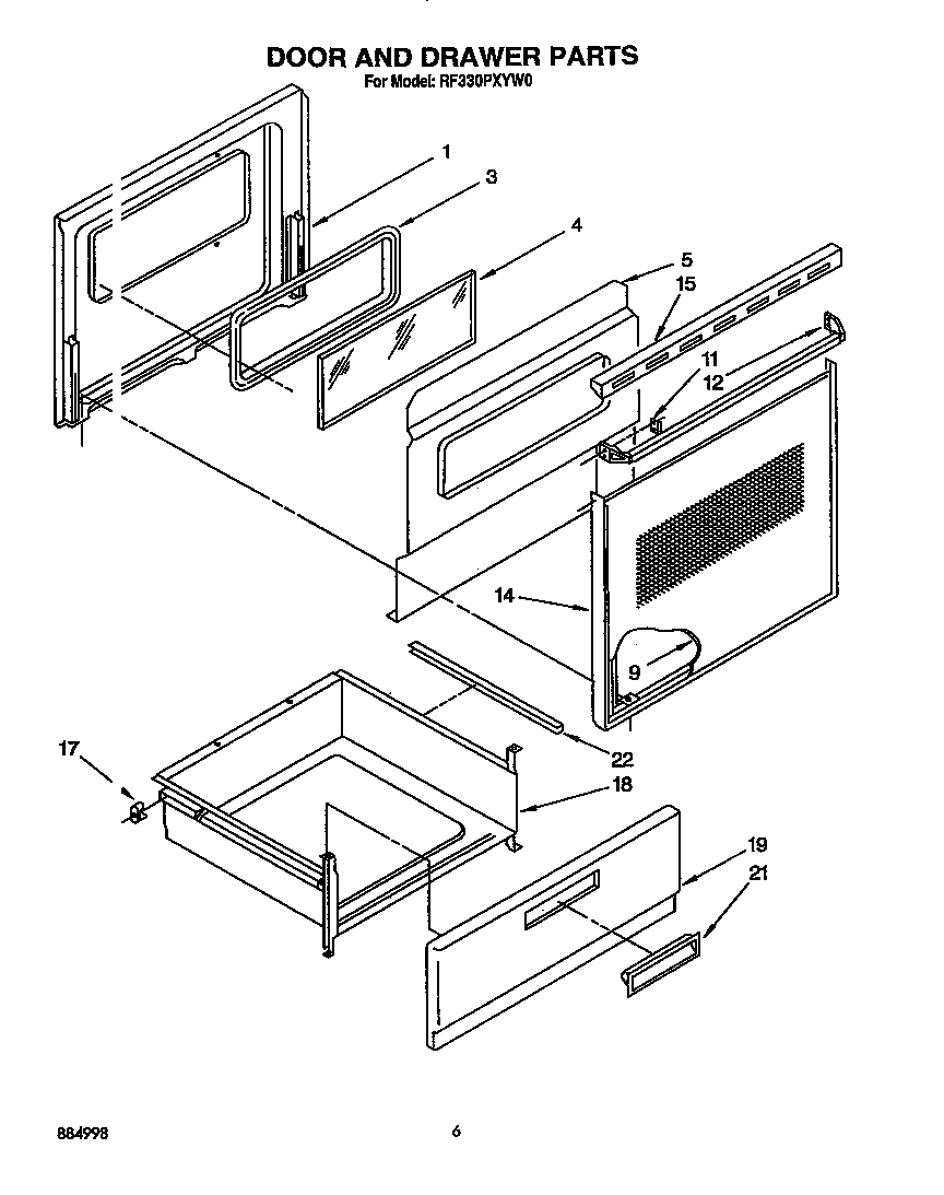 Whirlpool RF330PXYW0 door and drawer diagram