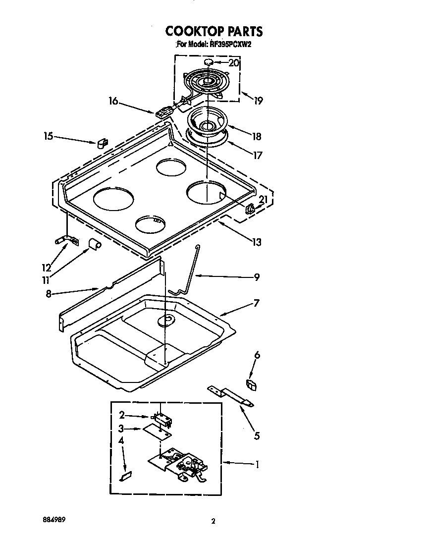 Whirlpool RF395PCXW2 cooktop diagram