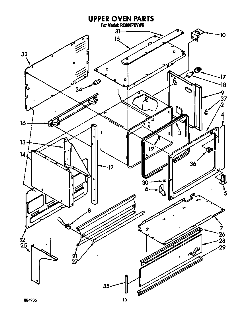 Whirlpool RE960PXVW5 upper oven diagram