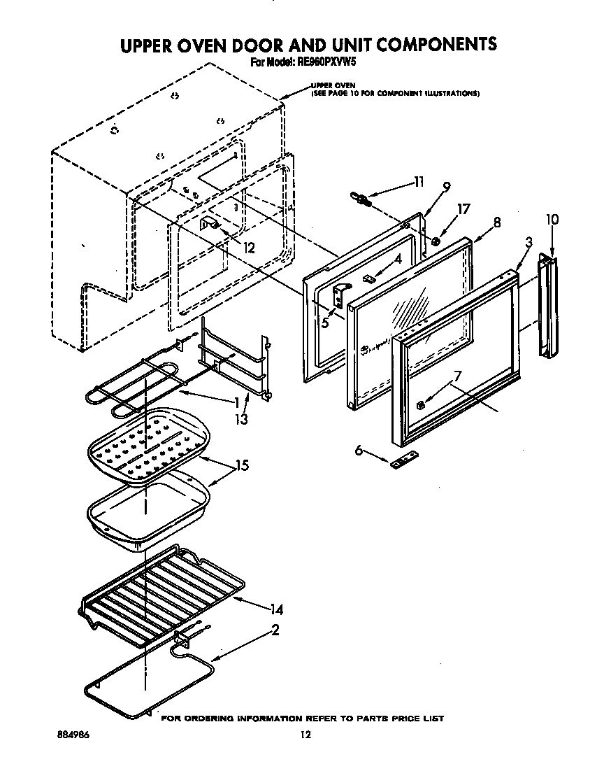 Whirlpool RE960PXVW5 upper oven door and unit diagram