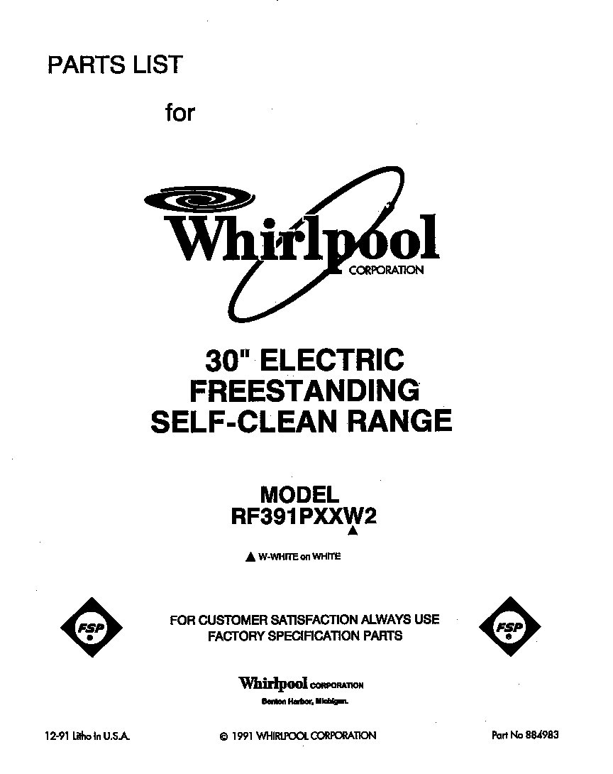 Whirlpool RF391PXXW2 front cover diagram