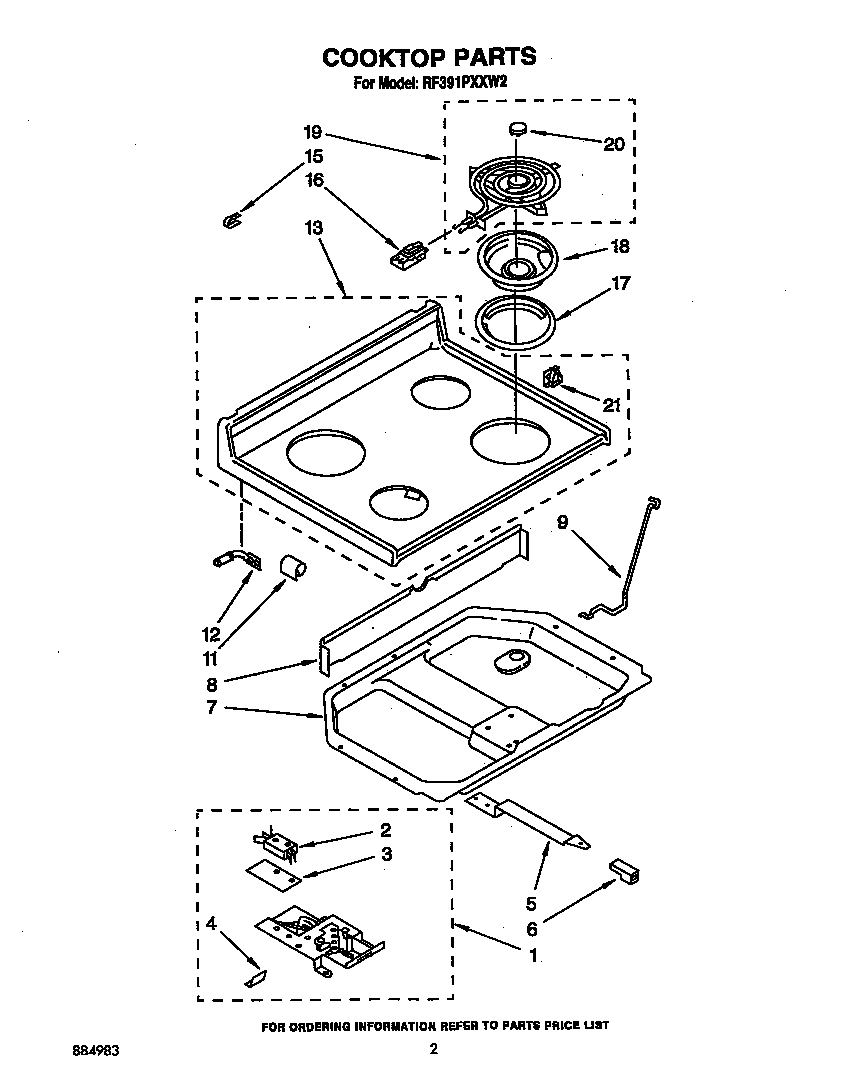 Whirlpool RF391PXXW2 cooktop diagram