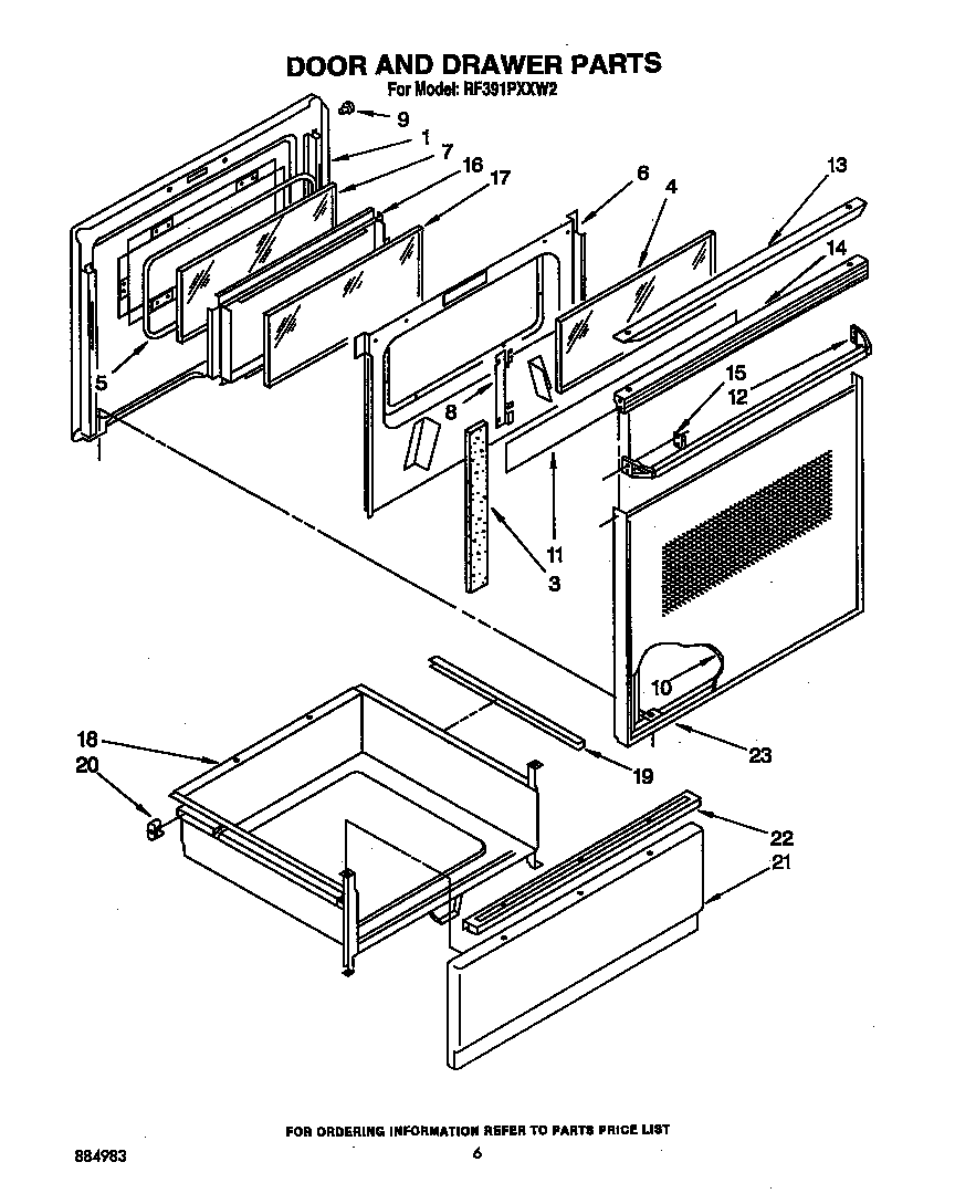 Whirlpool RF391PXXW2 door and drawer diagram