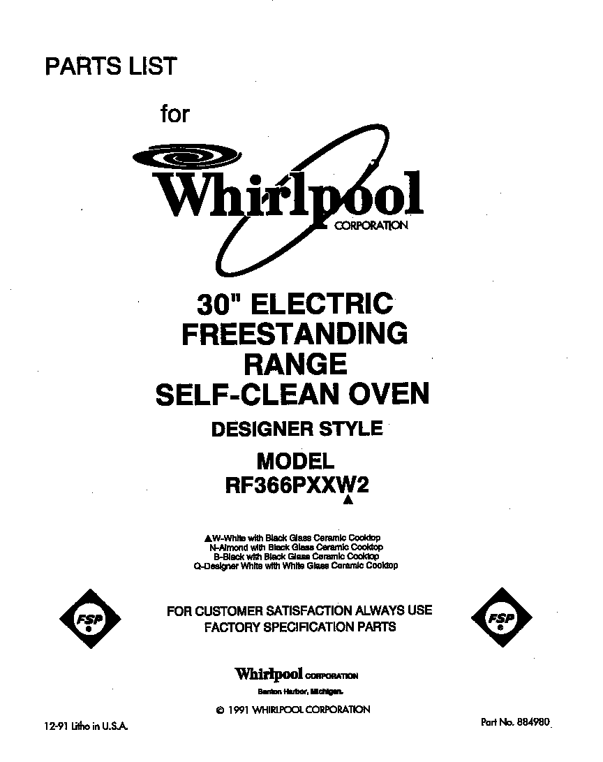 Whirlpool RF366PXXW2 front cover diagram