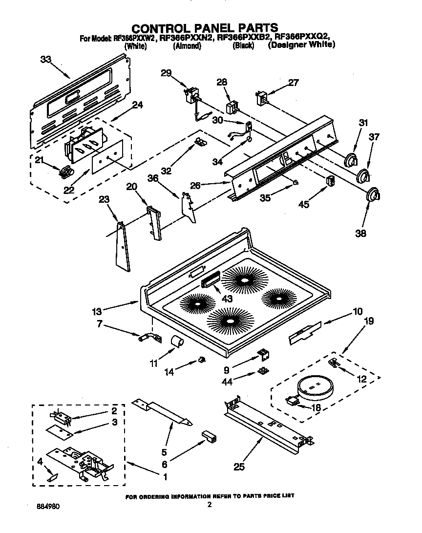 Whirlpool RF366PXXW2 control panel diagram