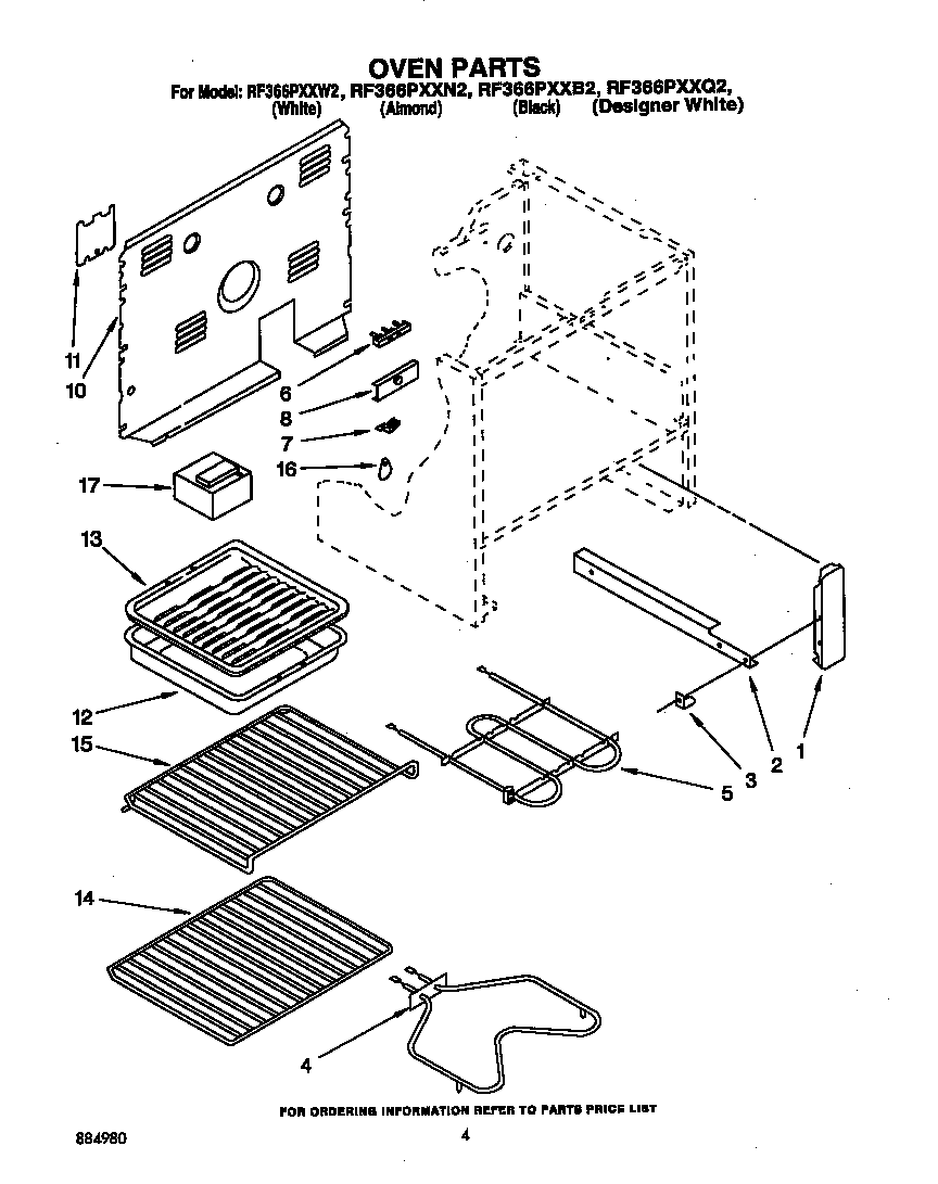 Whirlpool RF366PXXW2 oven diagram