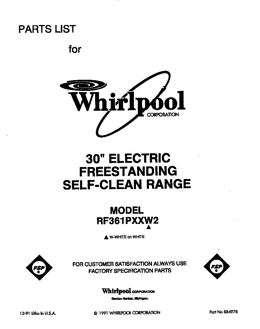 Whirlpool RF361PXXW2 front cover diagram