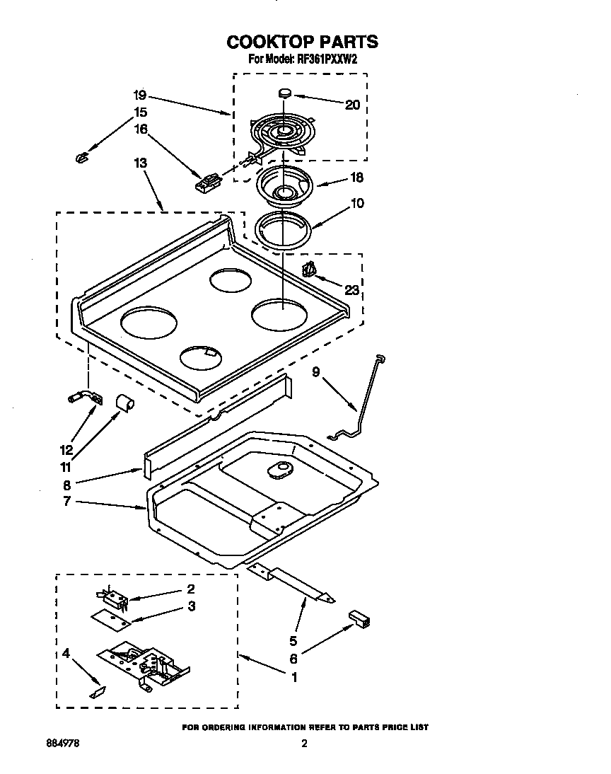 Whirlpool RF361PXXW2 cooktop diagram