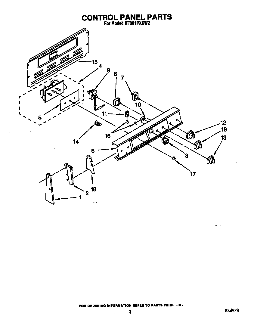 Whirlpool RF361PXXW2 control panel diagram