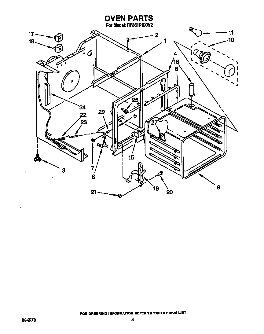 Whirlpool RF361PXXW2 oven diagram