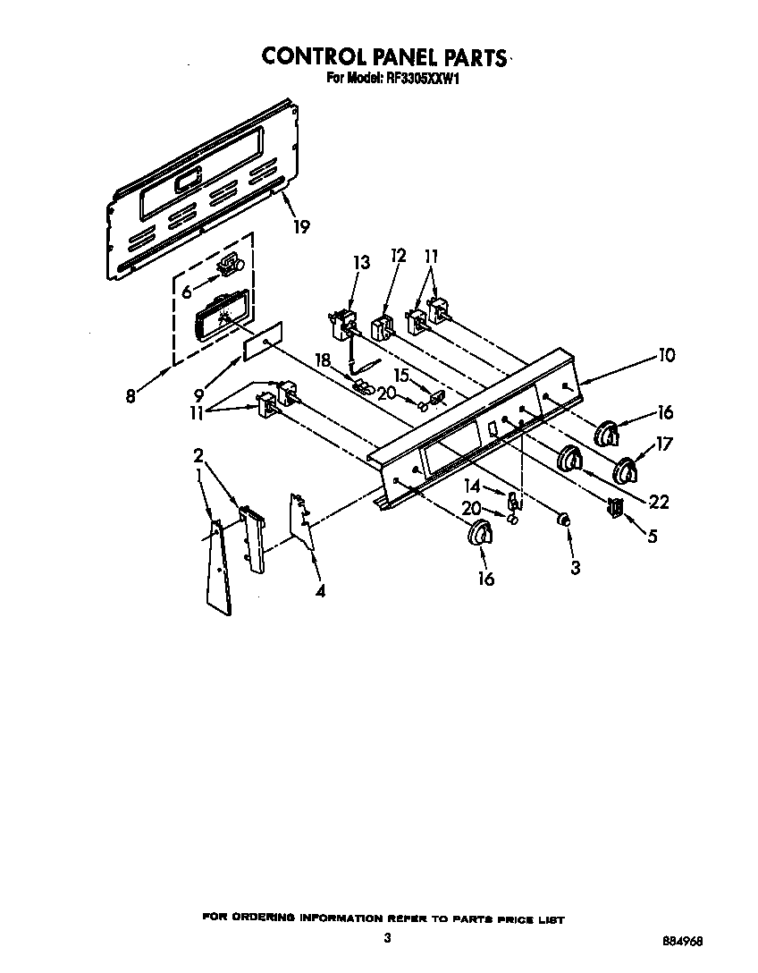 Whirlpool RF3305XXW1 control panel diagram