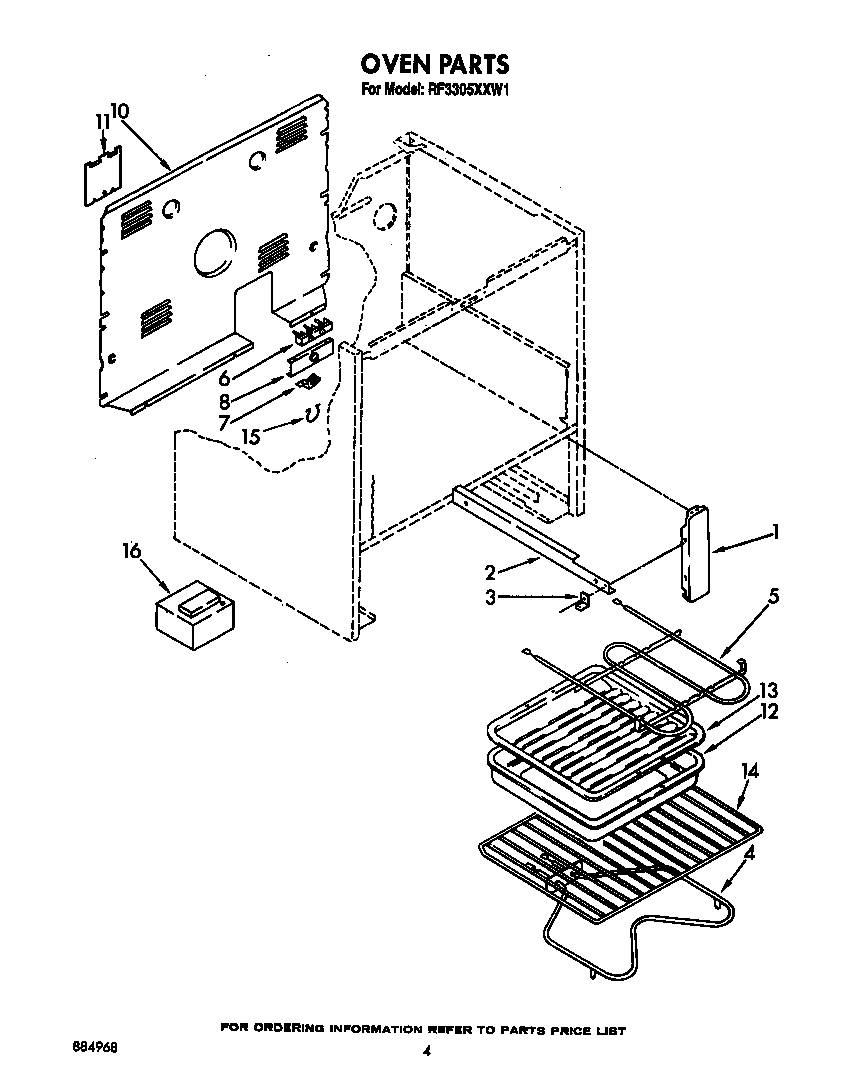 Whirlpool RF3305XXW1 oven diagram