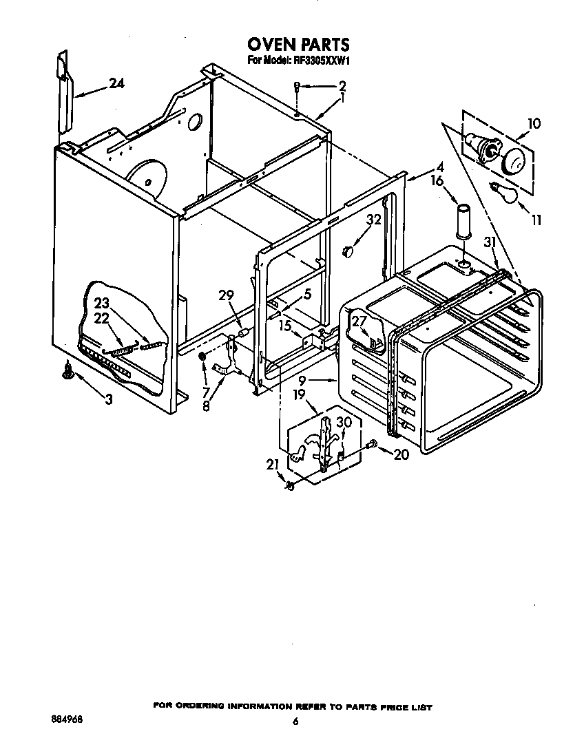 Whirlpool RF3305XXW1 oven diagram