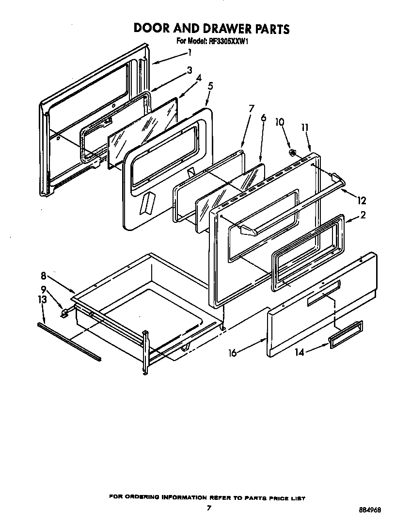 Whirlpool RF3305XXW1 door and drawer diagram