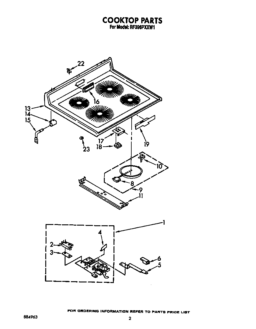 Whirlpool RF396PXXW1 cooktop diagram