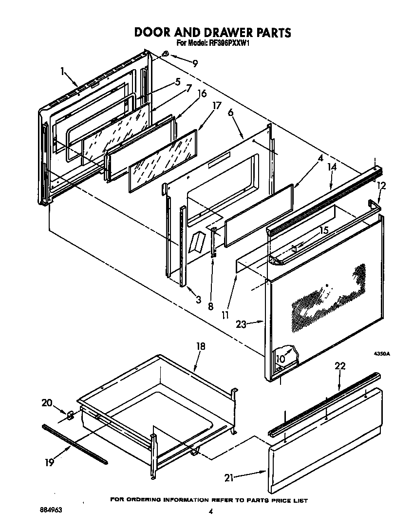 Whirlpool RF396PXXW1 door and drawer diagram