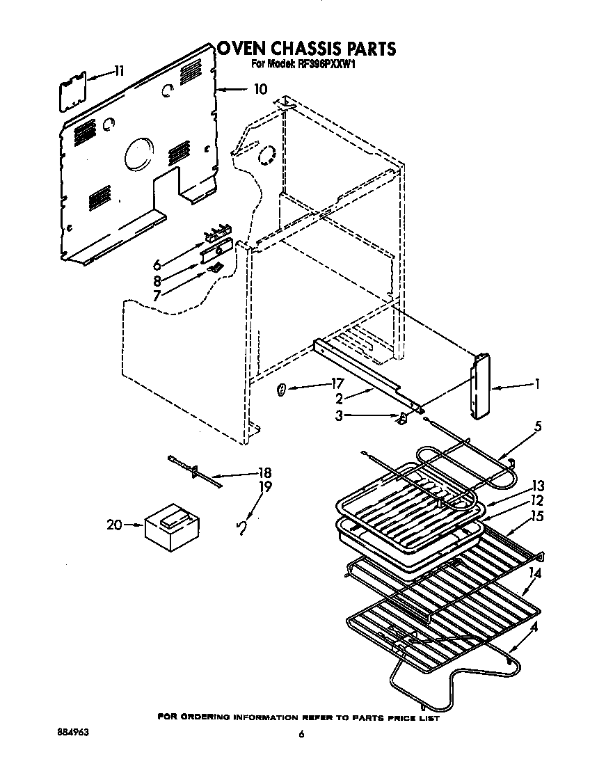 Whirlpool RF396PXXW1 oven chassis diagram