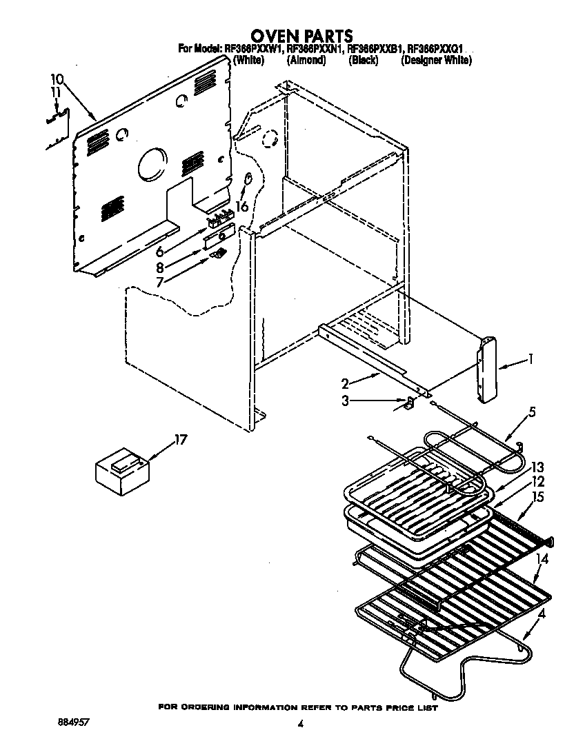 Whirlpool RF366PXXW1 oven diagram