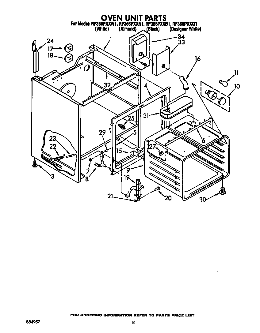 Whirlpool RF366PXXW1 oven unit diagram