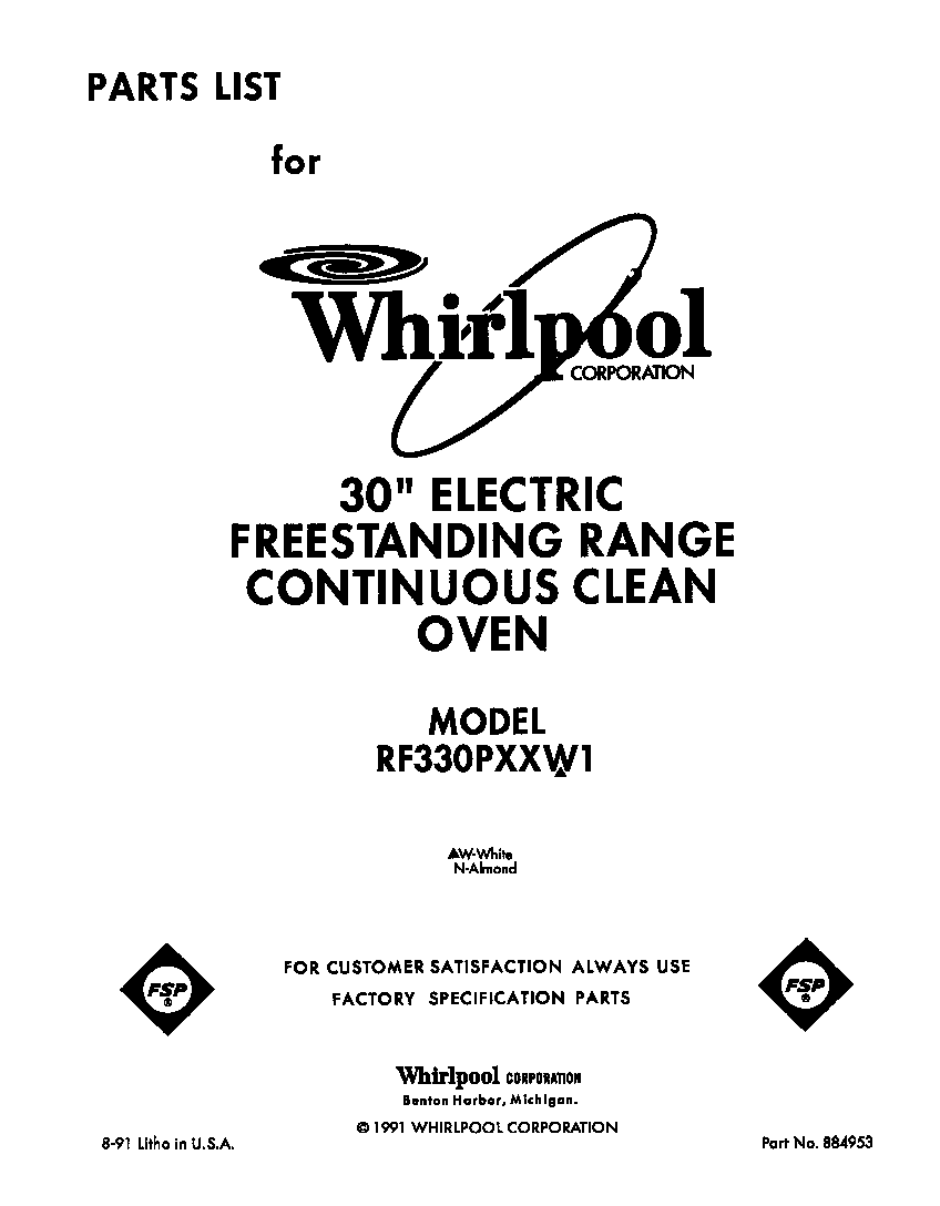 Whirlpool RF330PXXW1 front cover diagram