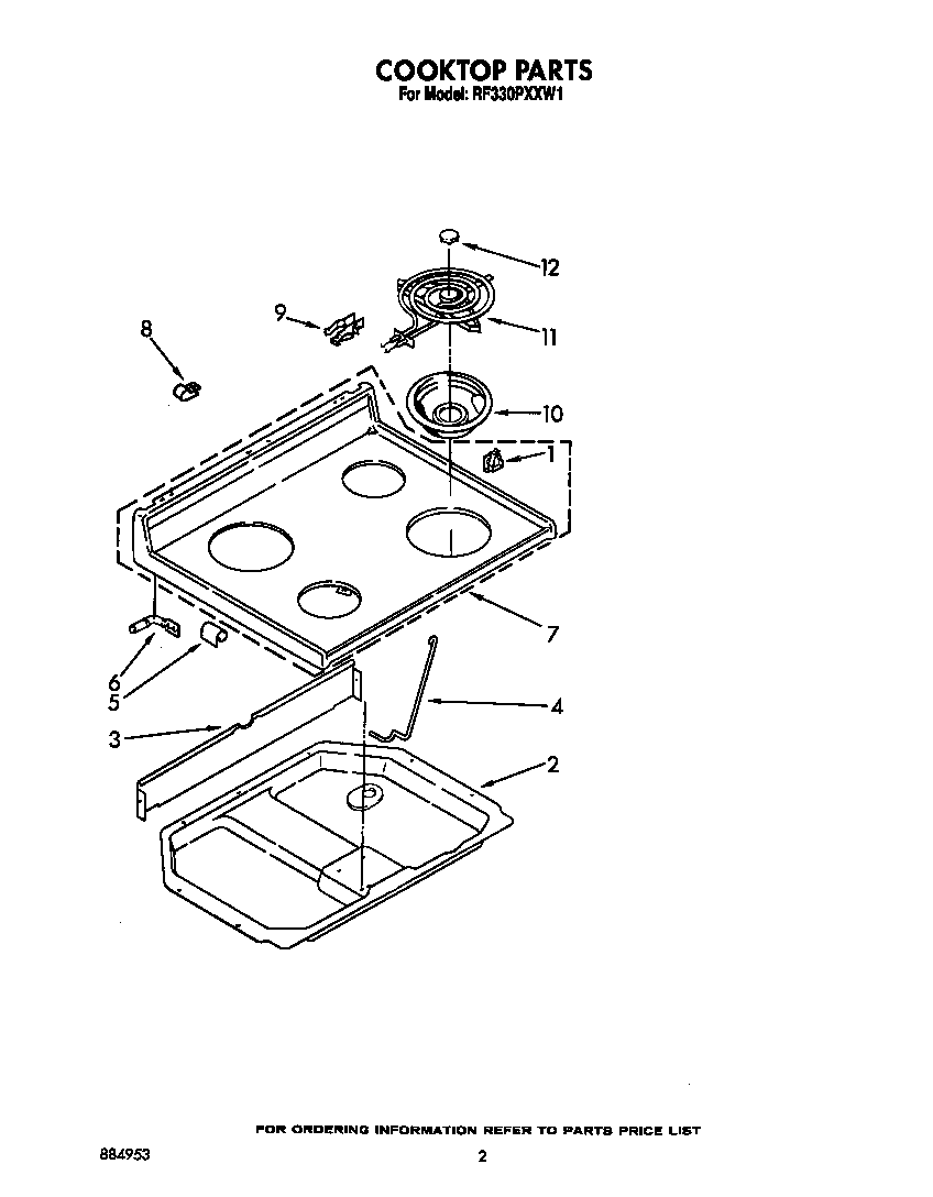 Whirlpool RF330PXXW1 cooktop diagram