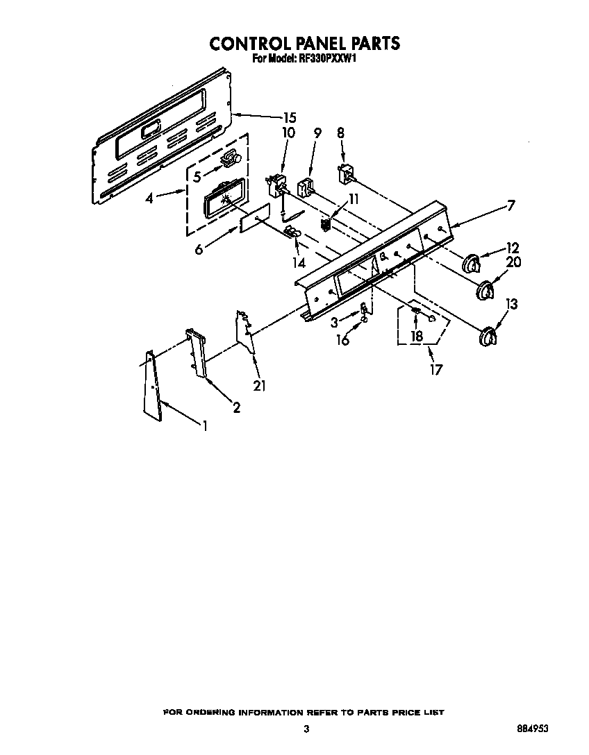 Whirlpool RF330PXXW1 control panel diagram