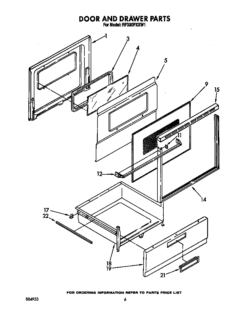 Whirlpool RF330PXXW1 door and drawer diagram
