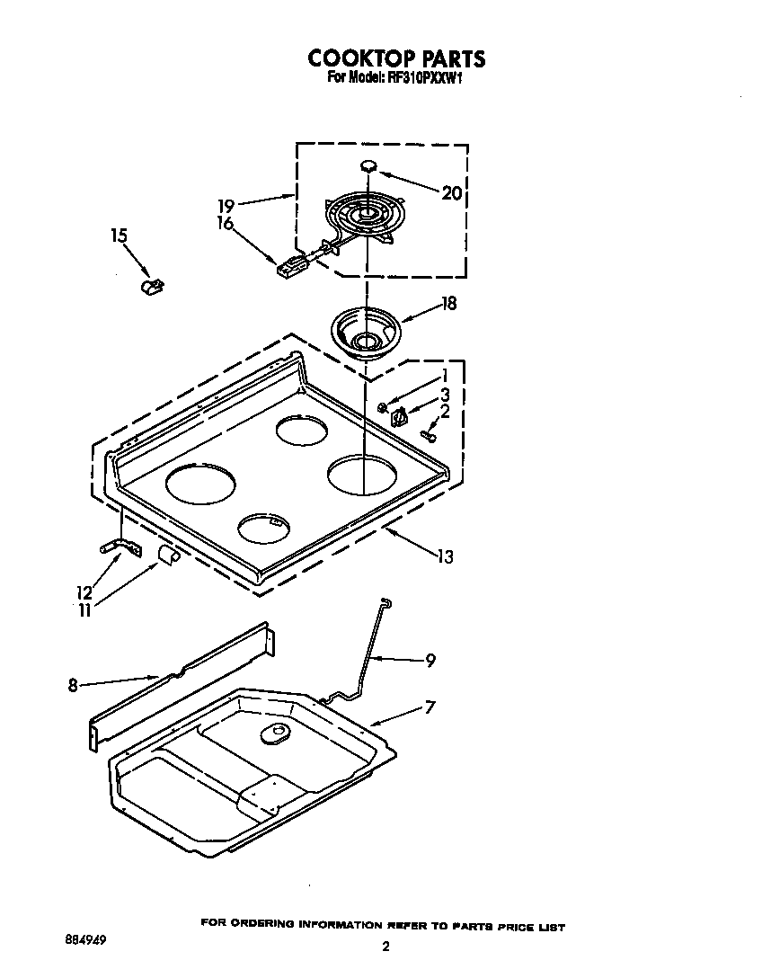 Whirlpool RF310PXXW1 cooktop diagram