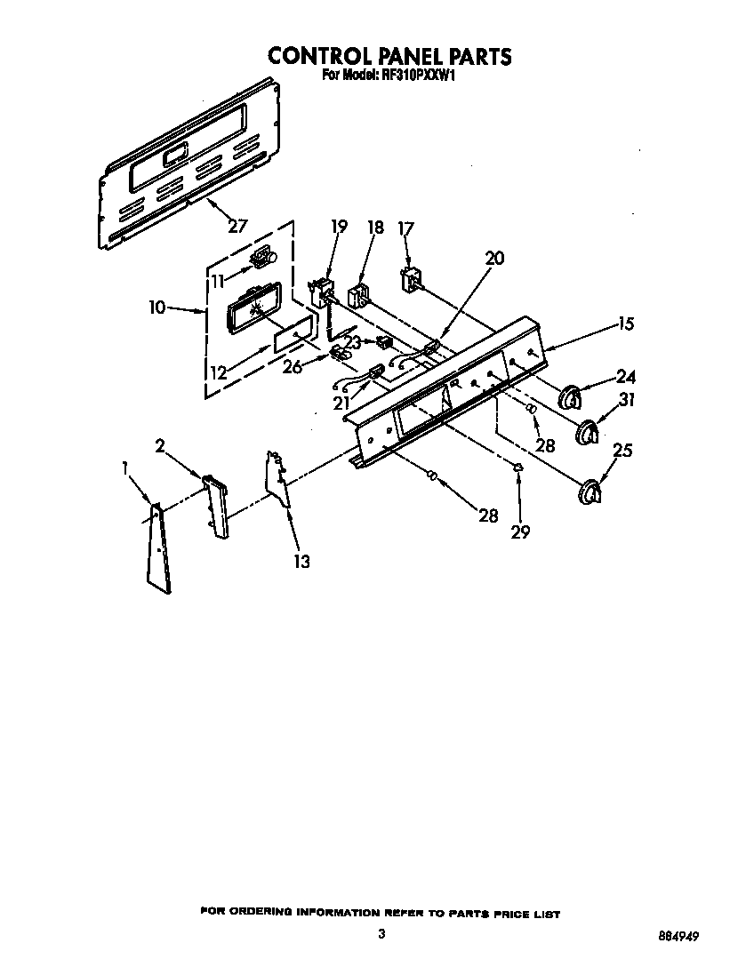 Whirlpool RF310PXXW1 control panel diagram